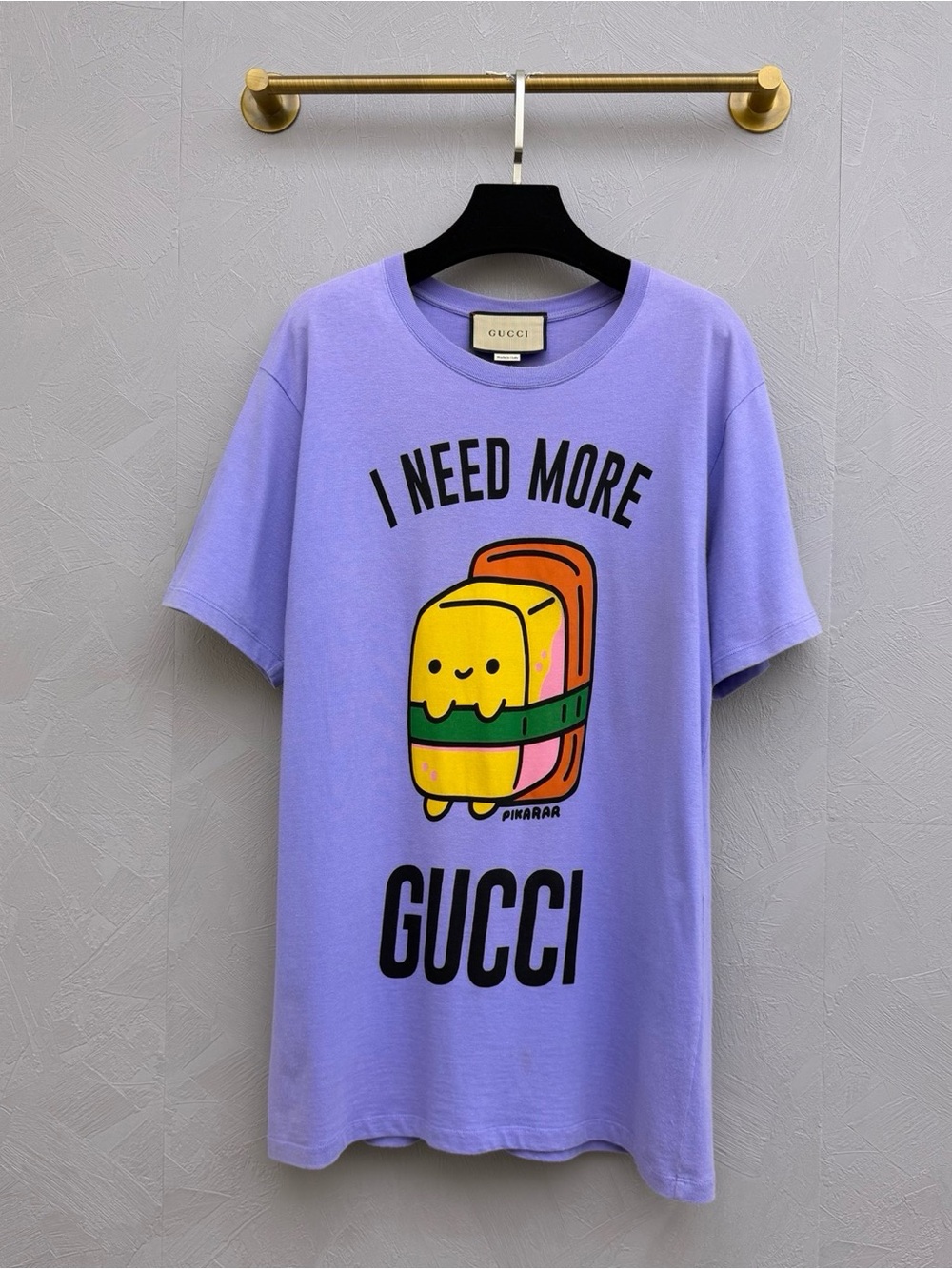 Gucci Lavender Graphic Logo Tee with Multicolor Artwork